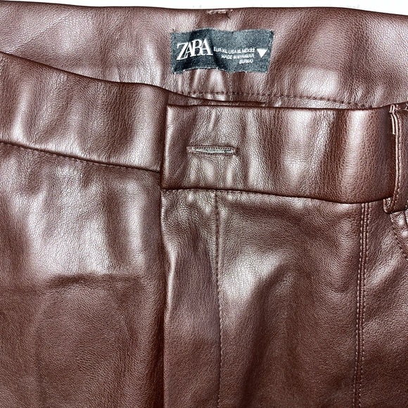 ZARA BROWN LEATHER PANTS - Picture 1 of 6